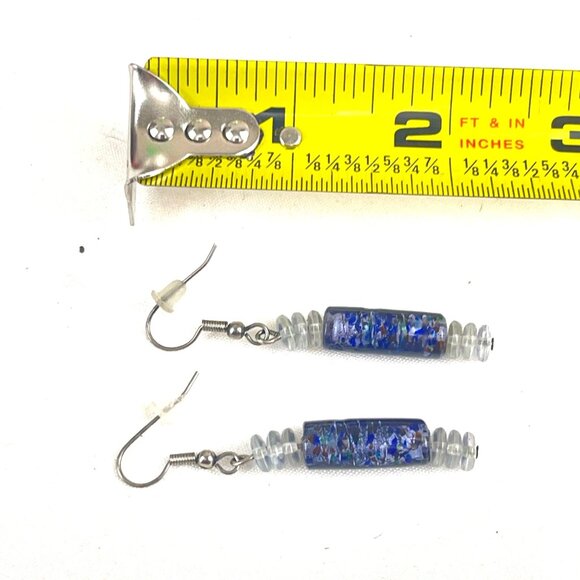 Handcrafted Glass Bead Dangle Earrings With Blue & Clear Accents Boho Beachy - Picture 6 of 6